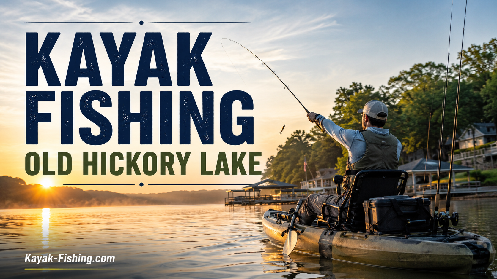Kayak fishing Old Hickory Lake in Tennessee at sunrise